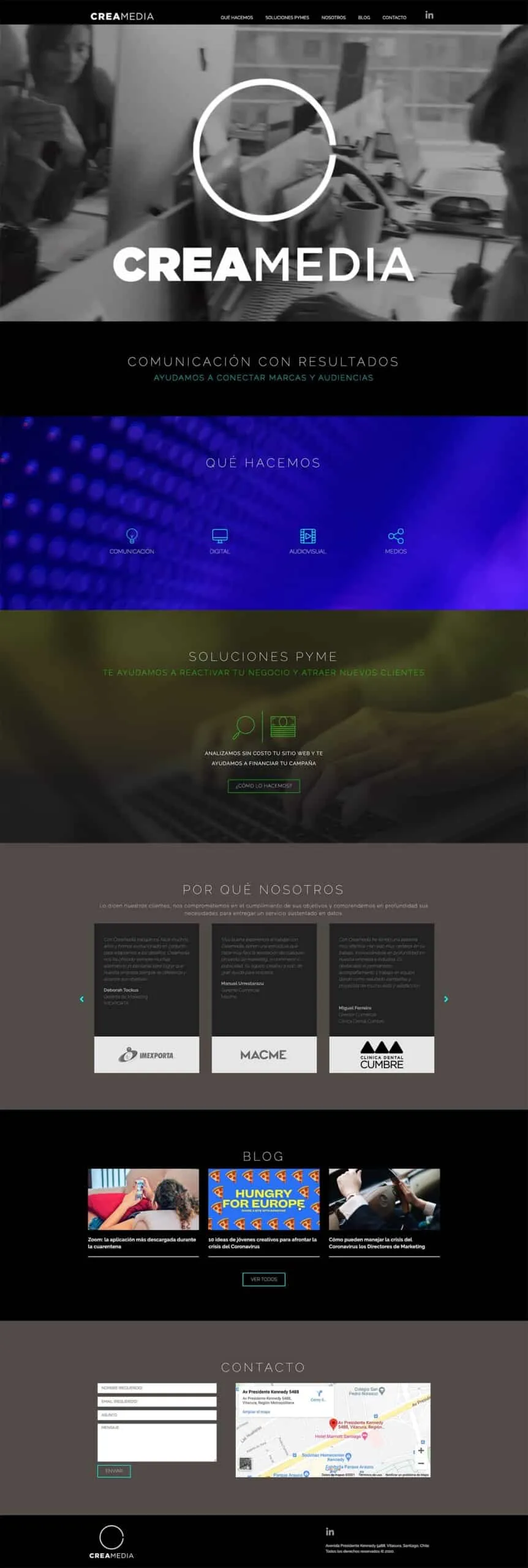 Captura del sitio Creamedia