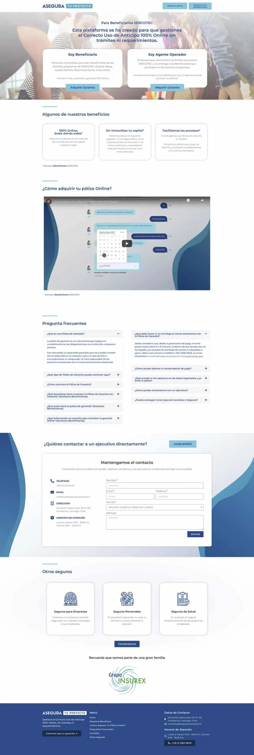 Captura del sitio Asegura tu Proyecto