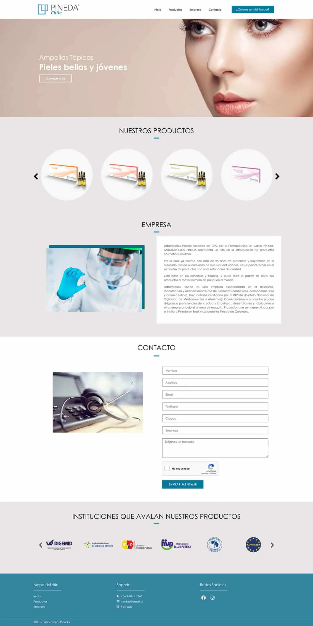 Captura del sitio Laboratorios Pineda